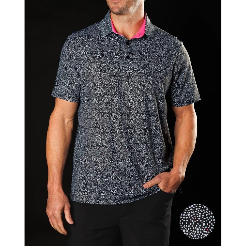 Sunday Swagger Polo Mens 3XL Black Polka Dot Performance Stretch Short Sleeve‎